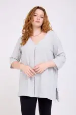 ⁦גון - טוניקת פשתן וי כיס⁩ – תמונה ⁦2⁩