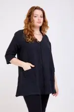 ⁦גון - טוניקת פשתן וי כיס⁩ – תמונה ⁦5⁩
