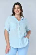 ג'ודי - חולצת פשתן כיסים תכלת