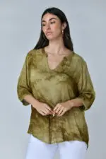 ללין - חולצת אריג סטונווש זית