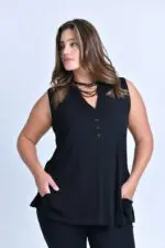 אביה - גופיית שינה פרינט שחור