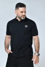 מרק - פולו קצר כותנה ריקמ שחור