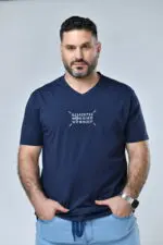 רענן - טי קצר וי פרינט נייבי