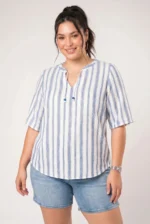 ⁦מורן - חולצת אריג פס כותנ⁩ – תמונה ⁦3⁩